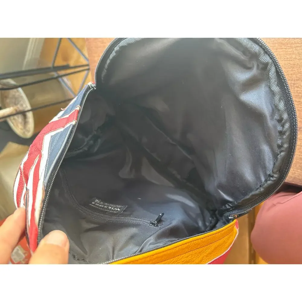 Vintage Wilsons Leather Multi-National backpack leather flag USA Japan Canada
